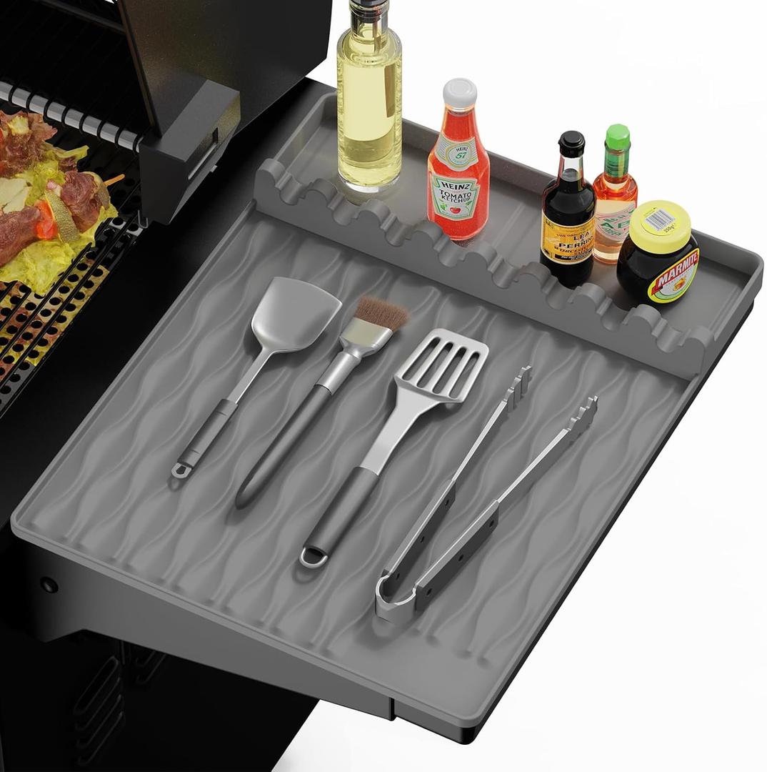 Silicone Griddle Tools Mat with Drip Pad for Blackstone  Non-Slip Spatula Rest & Side-Shelf Mat for Outdoor Grill Kitchen Counter, Heat-Resistant Grill Pad, Blackstone Griddle AccessoriesGray