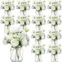 Zeyune 12 Sets Mason Jar Centerpiece Table Decorations, Artificial Peony Baby's Breath Flower Bouquets, Faux Flowers with Vase, Rustic Decor Gifts for Home, Wedding, Holiday (Green)