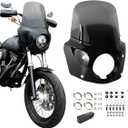 VINTGMT Motorcycle Fairing 5.75" Headlight Fairing with 13" Motorcycle Windshield 49mm Mounting Hardware for Harley Dyna FXD FXDC Street Bob FXDB Low Rider FXDL FXDLS Super Glide FXDI35(Smoke)