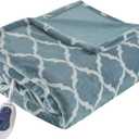 Beautyrest Ogee Printed Plush Electric Blanket for Cold Weather, Fast Heating, Auto Shut Off, Virtually Zero EMF, Multi Heat Setting, UL Certified, Machine Washable, Teal Oversized Throw 60x70
