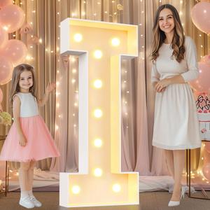Pooqla 4 FT Marquee Light Up Letters, Marquee Letter Lights 4 Feet Tall, Giant Letter Sign Big Mosaic Letters for Balloons Birthday Party Anniversary Wedding Decorations, Warm White Letter I