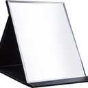 Protable PU Leather Mirror Folding Desktop Makeup Mirror with Adjustable Stand for Personal Use,Travelling (L, Black)