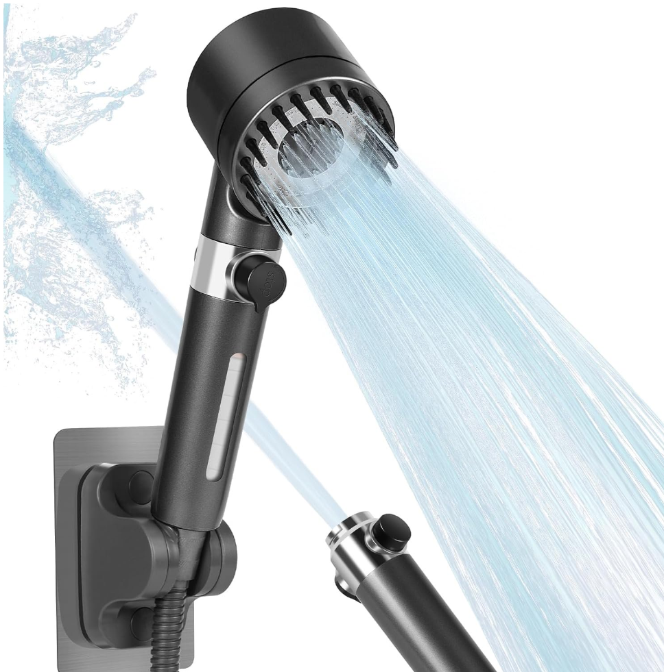Filtered High Pressure Shower Head, Massage Handheld Showerhead with 3 Spray Modes, Multiple Spray Modes Shower Head with Filter, Black
