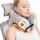 Rechargeable Heated Neck Pillow with Massage, 5000mAh Cordless Neck Heating Pad for Neck Pain, 3-Level Vibration Massage, 104-140℉ Adjustable Temp, 30/ 45/ 60Mins Timer, Type-C Cable & Storage Bag