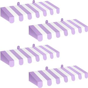 Boao 4 Pack Circus Awning Decoration 3D Stripe Cardboard Awning Carnival Wall Decor Circus Party Favors for Lemonade Stand Bakery Ice Cream Truck Bulletin Board Decor(Purple and White)