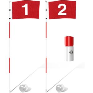 KINGTOP Golf Flagstick 6ft, Portable Five-Section Design for Backyard Practice Putting Green, Driving Range Golf Pin Flag Hole Cup Set, Gift Idea (Version2- Red Flag#1,2, 2-Pack)