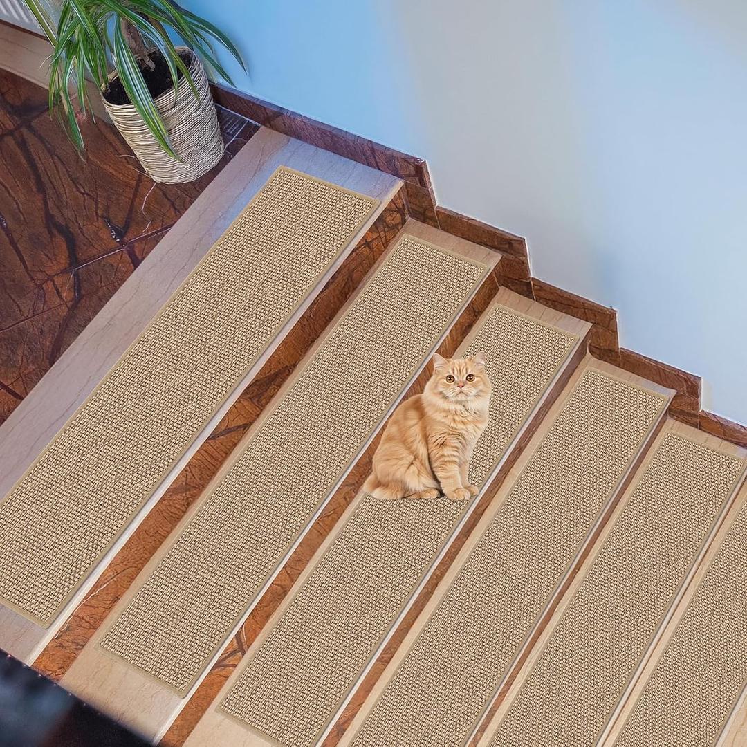 Stair Treads for Wooden Steps Indoor, Peel and Stick Stair Tread,Stair Runners, Non-Slip Carpet Stair-Treads for Kids, Elders & Pets, Machine Washable, Reusable(15PCS,30"x8",Beige)