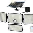 1PC 3000LM Solar Flood Lights Outdoor with Upgrade Solar Panel, 4 Head Motion Sensor Lights Flood Light with Extension Cord