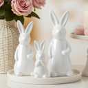 Qinyoung 3 Pcs Large Easter Ceramic Bunny Figurines Decor White Porcelain Modern Tabletop Desktop Bookshelf Adornments Unique Decor DIY Art Crafts Statues for Easter Spring Weddings Home(White)