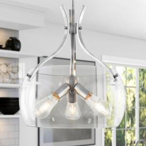 15.7" Modern Glass Chandelier,3-Light Brushed Nickel Chandelier with Clear Glass Shade, Farmhouse Round Hanging Light Fixture for Dining Room Kitchen lsland Hallway Foyer
