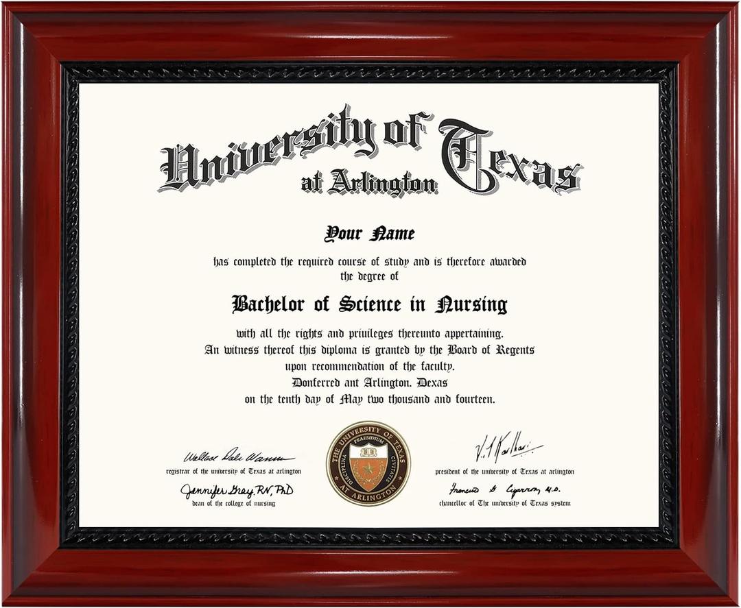 GMFrames Solid Wood Diploma Degree Frame for 8.5x11 Certificates,Cherry Finish with Intricate Black Rope Detail,UV Protection Acrylic