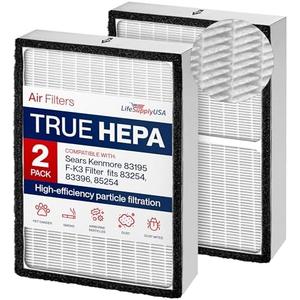 True HEPA Filter Replacement Compatible with Sears Kenmore 83195 F-K3 Filter fits 83254 83396 85254 Air Purifiers by LifeSupplyUSA (2-Pack)