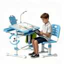 Kids Desk and Chair Set for Ages 3-12,Student Height Adjustable Desk 54°Tilt Desktop, Storage Drawer, 3 Brightness LED Light, Bookstand, Adjustable Study Set for Girls Boys in Home and School, Blue, Kids Desk and Chair Set