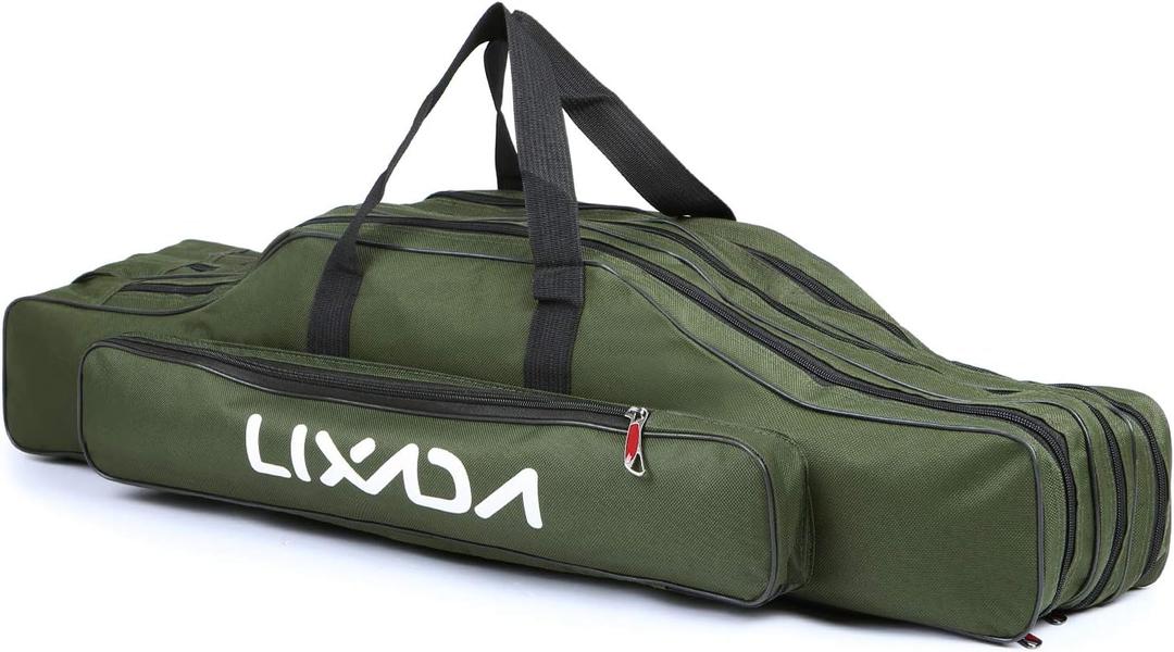 Lixada Fishing Rod Case - 3 Layers Oxford Bag, Portable Folding Carrier for Rods and Reels, Tackle Storage Travel Bag, 90cm/120cm/150cm Optional, Army green