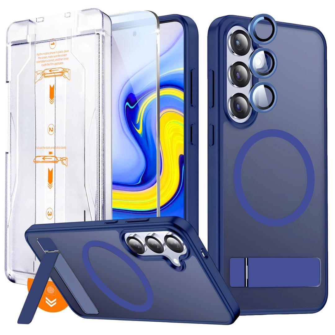 QSEVNSQ Strong Magnetic for Samsung Galaxy S25+ Plus Case with Screen Protector + Lens Protector, Fit for MagSafe,Mil-Grade Drop Protection, Seamless Stand, Translucent Blue