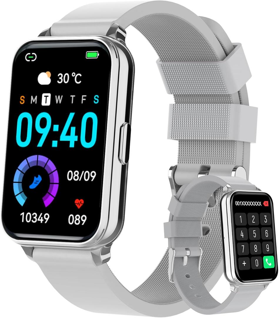 Fitness Tracker Smart Watch Make/Answer Calls for Women Men with Heart Rate Blood Oxygen Sleep Monitor Sports Modes Step Calorie Counter IP68 Waterproof for Android Phones and iPhone (Gray)