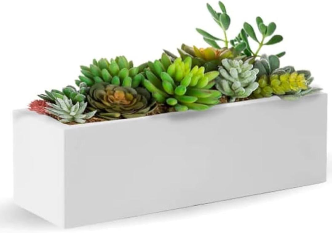 Elly Dcor 24 x 8 inch Rectangular Plastic Planter with Drainage, Classic Smooth Texture, Lightweight & Extremely Durable 24"x8" Rectangular Planter, White