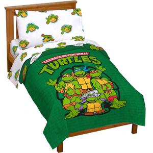 Jay Franco Nickelodeon Teenage Mutant Ninja Turtles Green Bricks 4 Piece Toddler Bed Set - Includes Reversible Comforter & Sheet Set Bedding - Super Soft Fade Resistant Microfiber