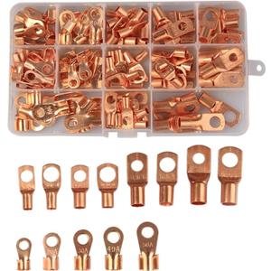 Ring Terminals 130pcs Mix SC Bare Copper Lugs Terminals OT Type 10A 20A 30A 40A 50A Wire Terminal Crimp Open Mouth Cable End Connector Splice