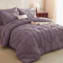 CozyLux Queen Comforter Set Grayish Purple, 7 Pieces Pintuck Bed in A Bag, Premium Purple Comforter Queen Size, Pinch Pleat Bedding Sets with Comforter, Sheets, Pillowcases & Shams