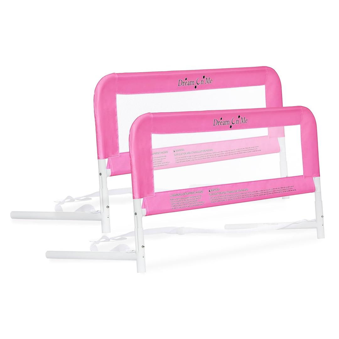 Dream On Me Lightweight Mesh Security Adjustable Bed Rail Double Pack with Breathable Mesh Fabric in Pink, 2 Count (Pack of 1)