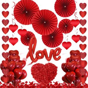 Will You Marry Me Decorations - 539 Pcs Romantic Red Valentine'S Day Heart Foil Balloons Paper Fans Garland Streamer Swirls Rose Petals For Confessions Anniversary Proposal Engagements