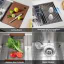 SANYCASA 30 Inch Undermount Kitchen Sink Superior Drain Kitchen Sinks 11 Gauge (3mm) Stainless Steel, Single Bowl Integrated Ledge Multifunctional Workstation Set