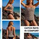 RELLECIGA Womens Ruched Tankini Sets Tummy Control Two Pieces Bathing Suit Bandeau Tankini with Cheeky Swimsuit Bottom (Brown, S)