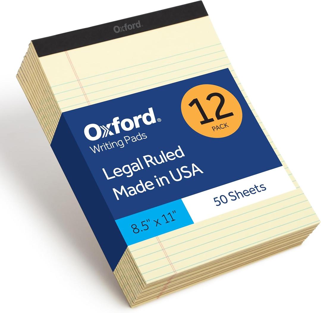 Oxford Premium Legal Pads, 12 Pack, Premium Note Pads, 50 Legal Rule 8.5" x 11" Sheets, Canary Yellow Paper with Firm Back, Professional Legal and Office Notepads