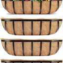 Y&M Window Boxes Horse Trough with Coconut Coir Liner, 24 Inch Window Deck with Coco Liner, Fence Metal Hanging Flower Planter Window Basket Deck Railing Planter Boxes (24in 4P)