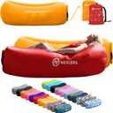 Nevlers Red & Saffron Inflatable Lounger 2 Pack | 210T Polyester Blow Up Chair | No-Pump Inflatable Couch Set | Air Couch w/ 450 lbs. Capacity, Pockets & Carry Bags for Use as Portable Beach Chair | 210T Polyester Blow Up Chair | No-Pump Air Couch w/ 450 lbs. Capacity, Pockets & Carry Bags For Use as Portable Beach Chair