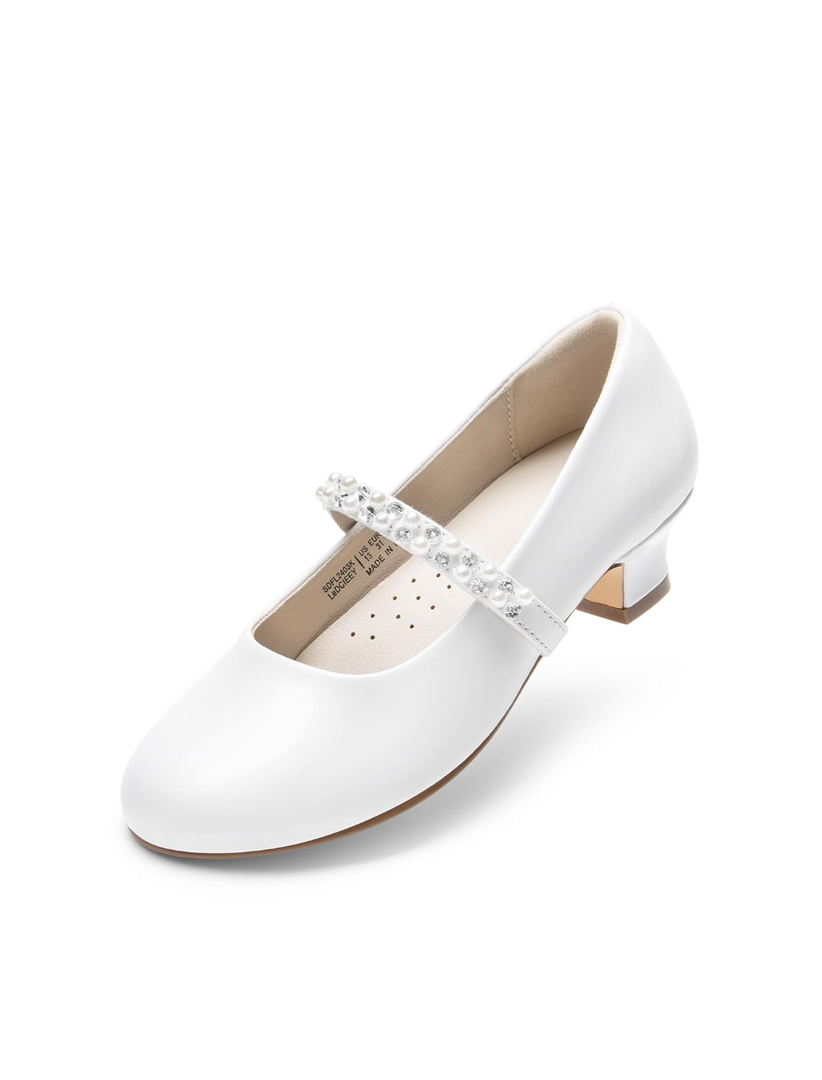 DREAM PAIRS Girls Dress Shoes Low Heels for Little Big Girl Mary Jane Shoes with Pearl Rhinestones Flower Girl Pumps Princess Wedding Party US 5
