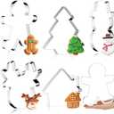 Nuogo 5 Pieces 7.5 Inch Large Christmas Cookie Cutters Holiday Cookie Cutters Stainless Steel Snowman Christmas Tree Gingerbread Man House Elk Christmas Cookie Mold for Baking Candy Pancakes