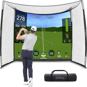 Golf Cage Net with Impact Screen 10 x 8 Ft Golf Hitting Cage with Side Enclosure and Top net to Practice with Simulator at Home Indoor Projector and Launch Monitor Not Included, 10 feet x 8 feet x 5.5 feet