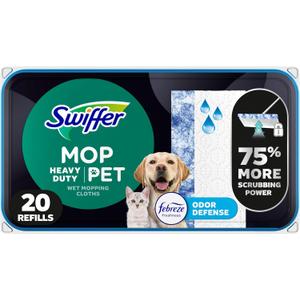 Swiffer Heavy Duty Mop Wet Multi-Surface Cloth Refills for Floor Mopping and Cleaning, Pet with Febreze Odor Defense, 20 count