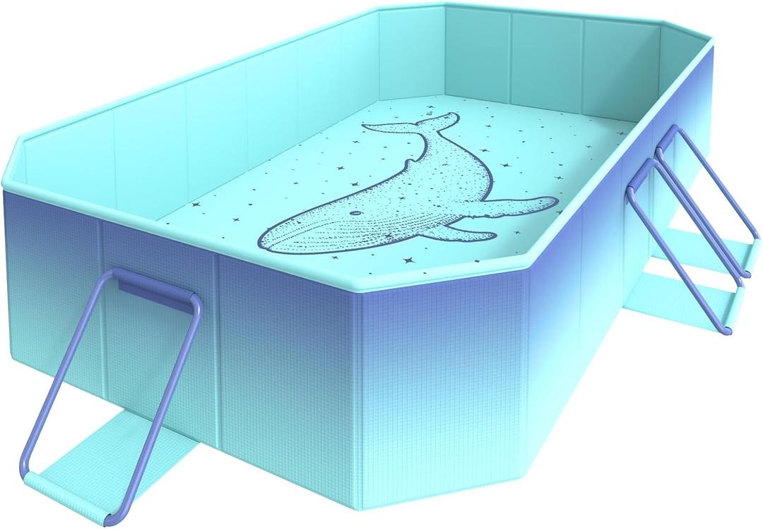 HeySplash Foldable Pool, Non-Inflatable Swimming Pool with Rigid Puncture-Proof Hard Composite Board, Kiddie Pool Outdoor Pool, Adults & Kids Pool for Backyard Garden Dog Pool 78"53"19", Blue Whale