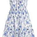 ZAFUL Womens Summer Spaghetti Strap Mini Dress Square Neck Sleeveless Smocked Waist Tiered Flowy Sundresses (Blue, M)
