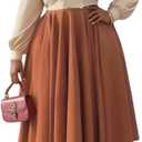 Women's Plus Size Maxi Dress Long Sleeves V Neck Button Down A Line Swing Dress, Beige Orange, 3XL