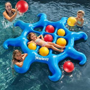 Pool Toys Game Set - Giant Inflatable Tic Tac Toe Pool Games for Adults KidsFun Pool Toys Pool Cornhole for 4-12, Family Pool Party Games with 10 Balls for Swimming Pool, Beach, Yards Outdoor