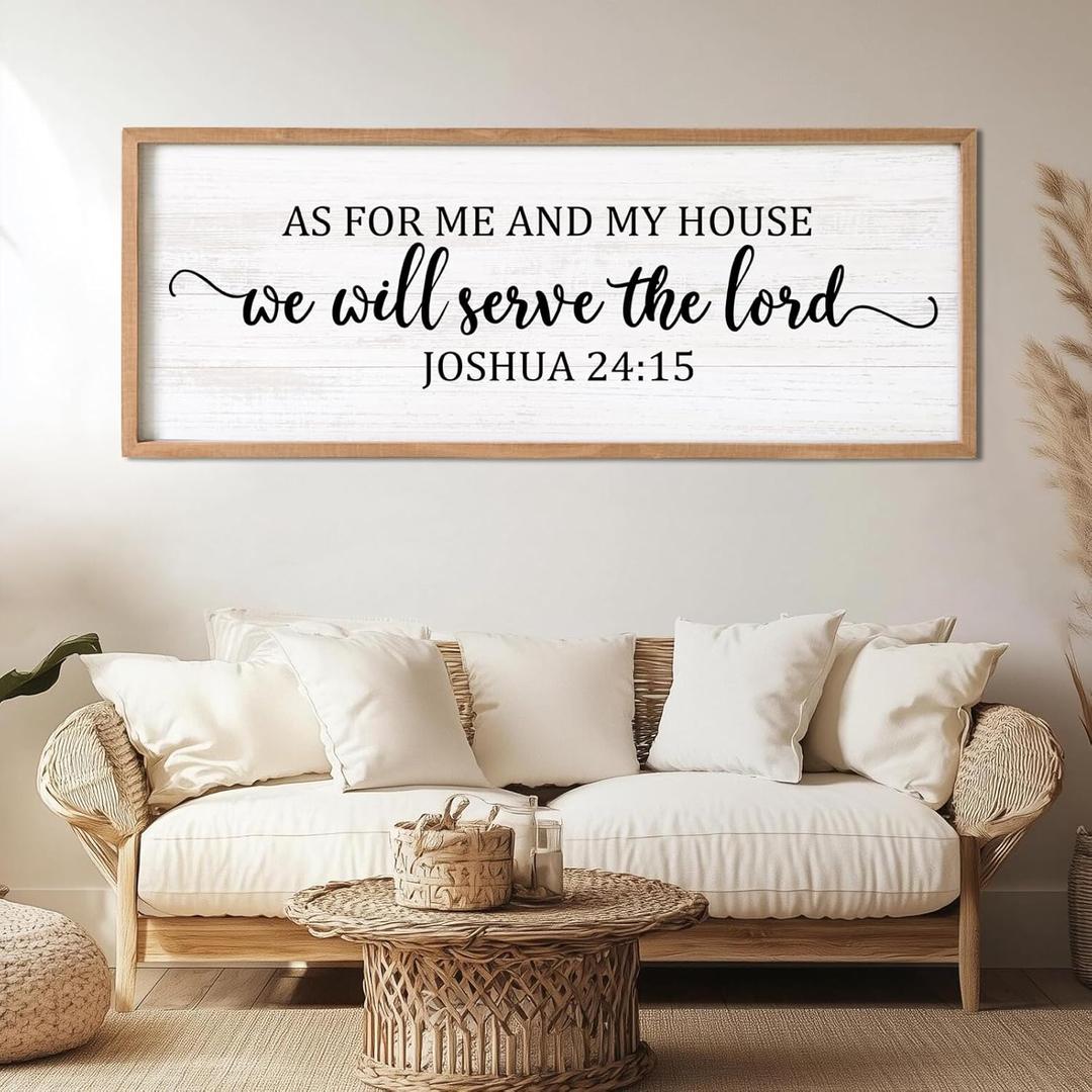 As For Me And My House We Will Serve The Lord Framed Wall Art, 40''15'' Horizontal Positive Religious Rustic Bible Verse for Christian God Jesus Christ Prayer, Vintage Holy Catholic Scripture Decor