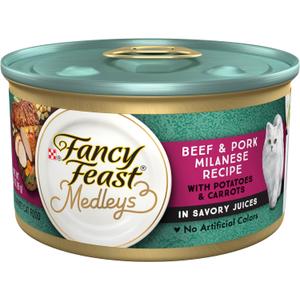Purina Fancy Feast Medleys Beef & Pork Milanese with Carrots & Potatoes in Savory Juices - (Pack of 24) 3 oz. Cans (EXP 06/30/28)