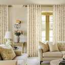 TWOPANELS Spring Farmhouse Floral Linen Curtains 84 Inch Length for Living Room Bedroom 2 Panels Semi Sheer Curtains Back Tab Tan Brown Patterned Flower on Beige Farmhouse Boho Rustic Window Drapes, 52"W x 84"L