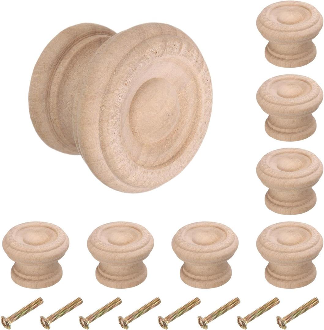 uxcell 8pcs Round Wooden Knobs, 37mm/1.5" Mushroom Shape Kitchen Cabinet Knobs Single Hole Drawer Pull Hardware Handles Decorative Furniture for Drawer Dresser Wardrobe, Wooden