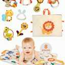 Move2Play, 8 Piece Baby Rattle and Tummy Time Mat Set | Rattling and Silicone Teething Toys | Babies Toy 3-6 Months | 3, 4, 5, 6 Month Old Must Have | Infant Gifts for Boys and Girls