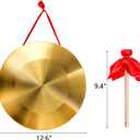 ZEAYEA 12.6 inch Gong Instrument, Chinese Traditional Percussion Instrument Copper Gong with Beater and Red Hanging Ribbon for Celebration, Party, Festivals