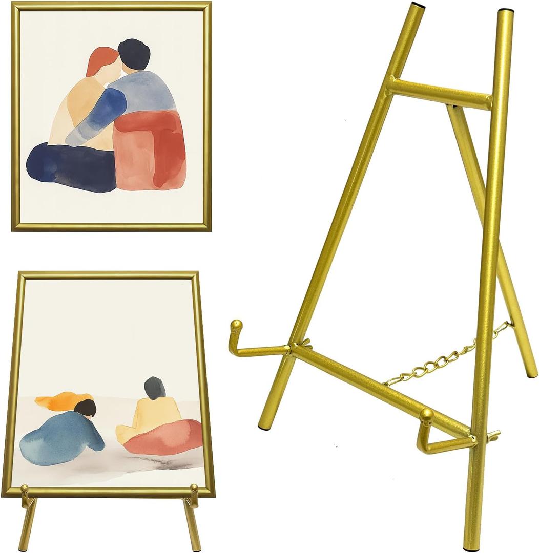 Metal Easel Plate Stands for Display,Picture Easels for Display Table Top, Mirror Easel Stand Picture Frame Holder Stand(Gold)