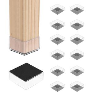 PATIKIL 14Pcs Square Chair Leg Protectors, 3.15" PVC & Felt Furniture Chair Leg Cover Caps for Hardwood Floors Elastic Scratch Reduce Noise Covers Furniture Pads, Clear Black