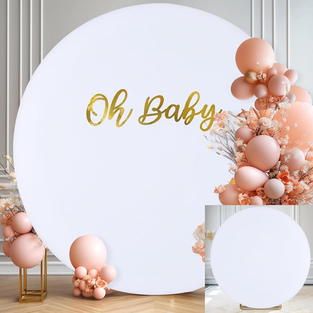Gallety 7.2FT White Round Backdrop Cover with Size Adjuster & 4 Metal Clips, Universal Fit for 5ft-7.2ft Circle Stand, Polyester Fabric Arch Cover for Wedding, Birthday Party, Videos Photography Decor