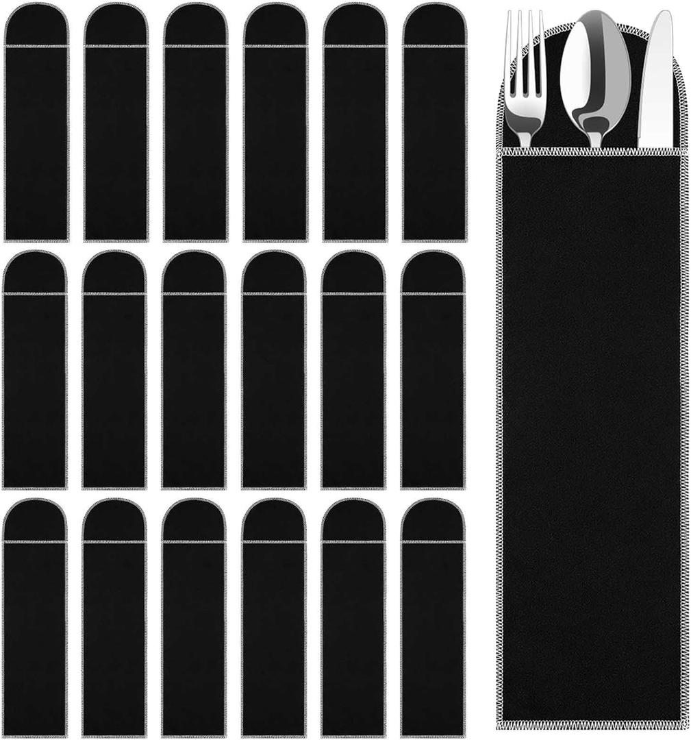 Weewooday 18 Pieces Anti-tarnish Silverware Storage Bags - Velvet Flatware Organizer Sleeves for Teaspoons, Cutlery & Utensils | Elegant Black Design