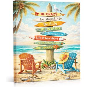 APOHBGV Coastal Tropical Wall Art Decor, Surfboard Beach Sign Painting Decoration for Living Room Bedroom Office Wall Beach House Vacation Themed 8x10 Inch